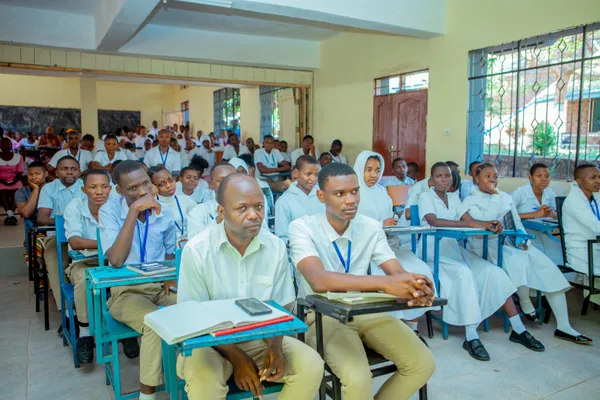 Students at Kigoma Training College listening to the Sickle Cell awareness session